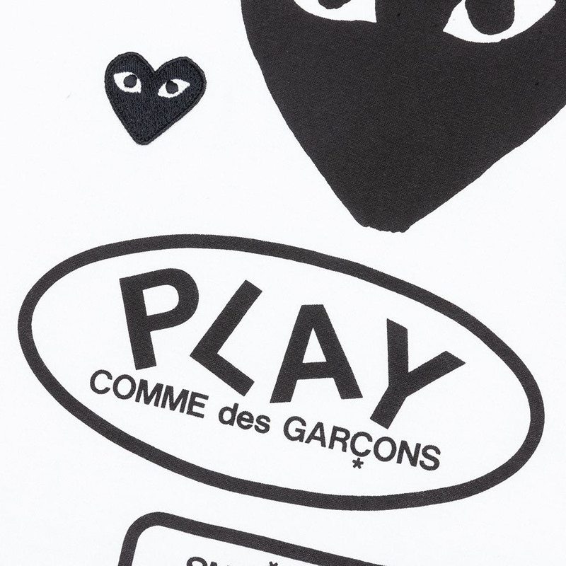 COMME DES GARCONS PLAY WOMEN'S BLACK MULTI LOGO L/S T-SHIRT - WHITE 3