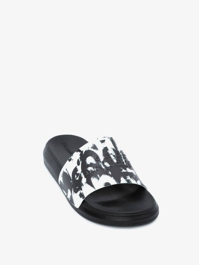 Alexander McQueen Mcqueen Graffiti Slide in White/black outlook
