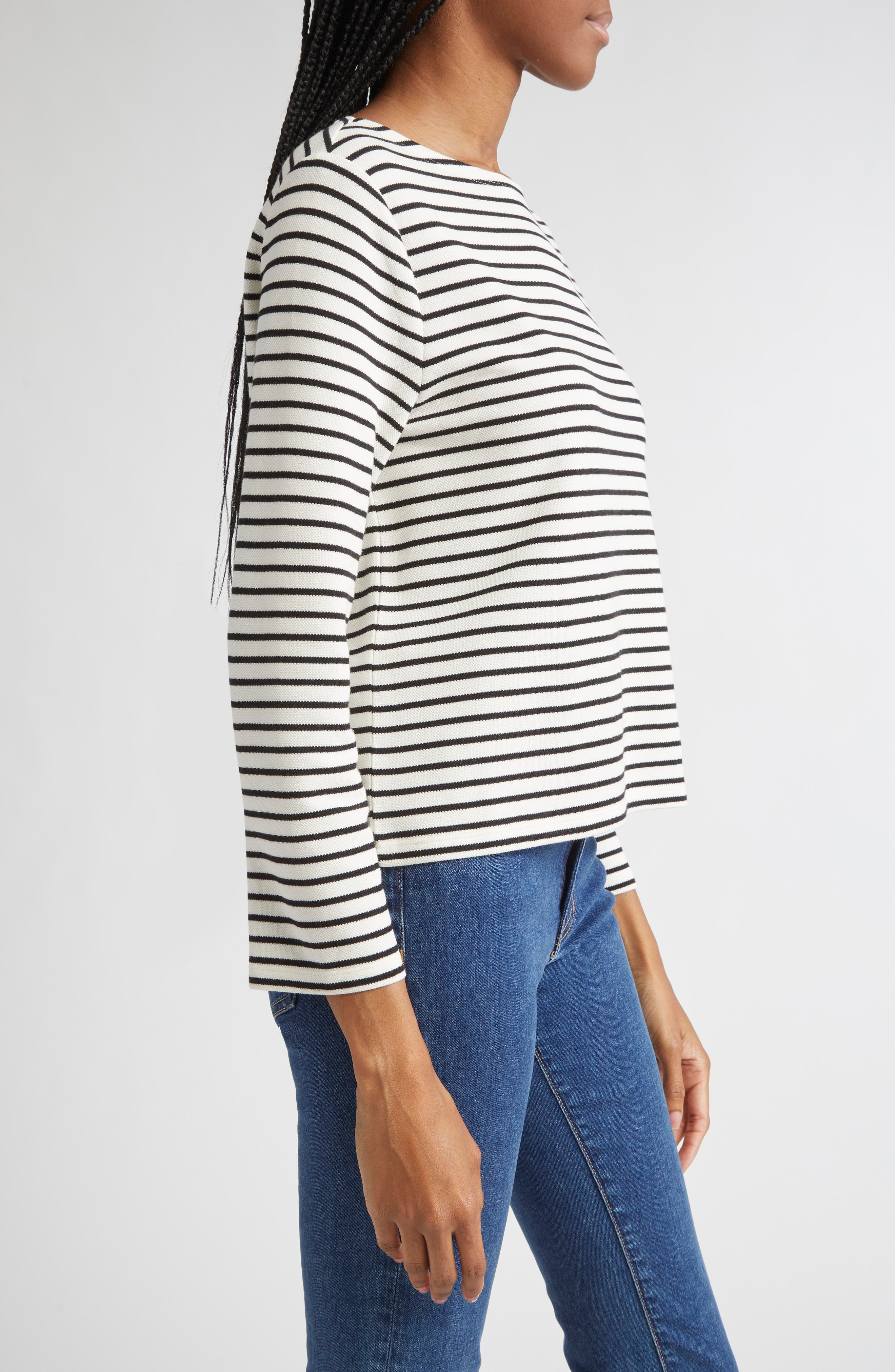 Veronica Beard Hovey Stripe Boat Neck T-Shirt in Dove Black at Nordstrom - 3