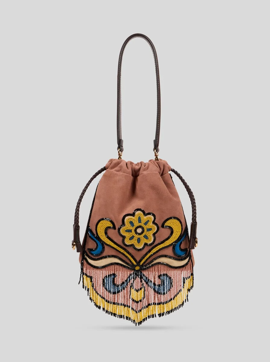 SMALL SUEDE KALISPERA BAG WITH BEADS AND FRINGES - 1