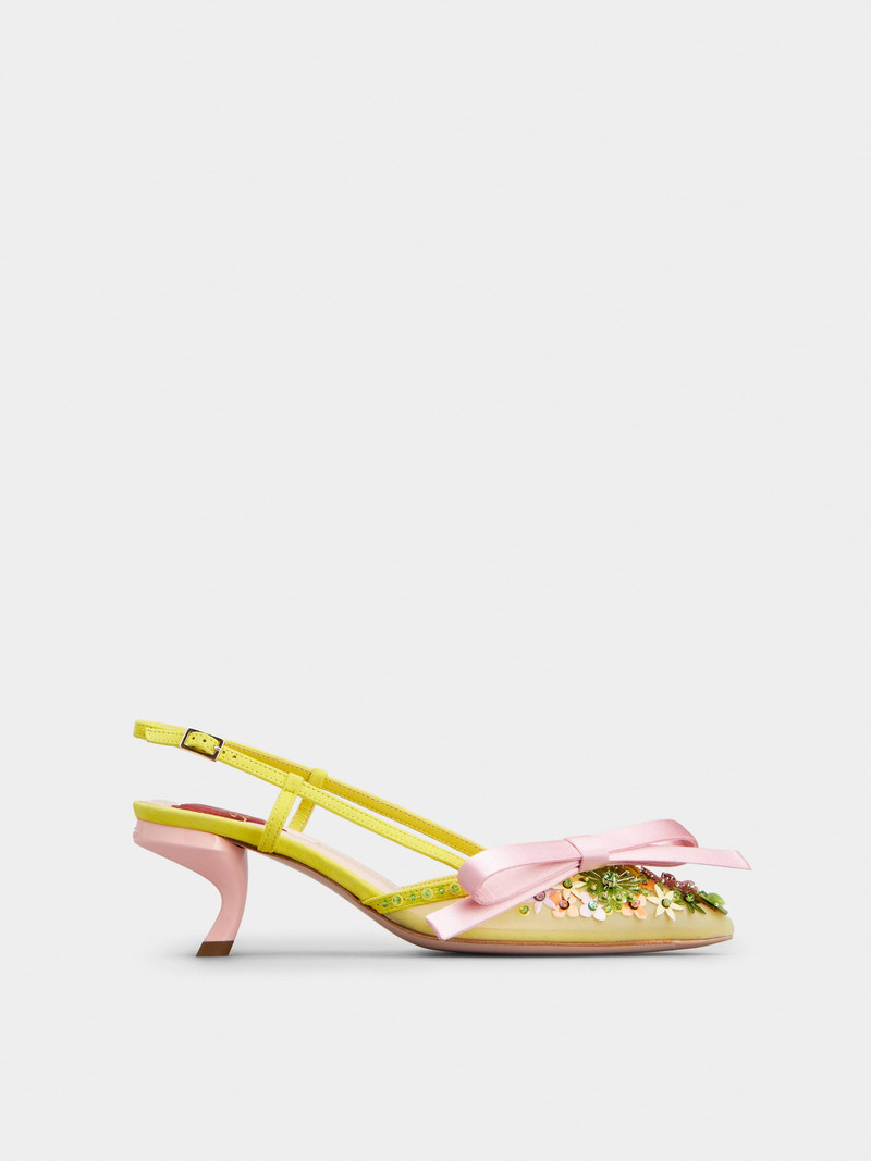 Virgule Flower Bow Slingback Pumps in Fabric - 1