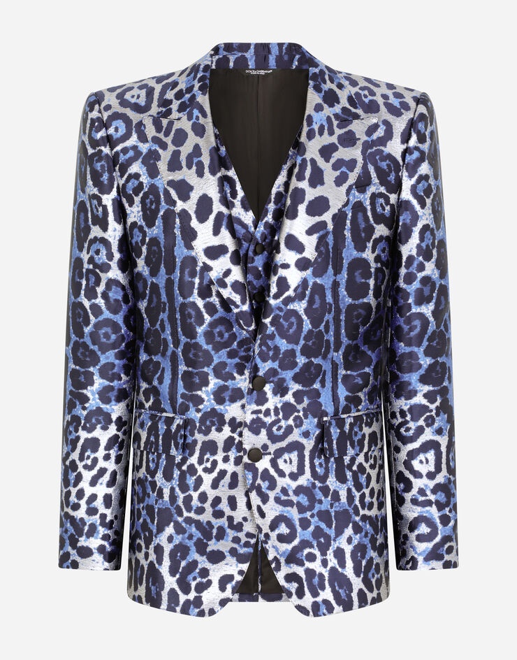 Three-piece Sicilia-fit suit in leopard-print lamé jacquard - 3