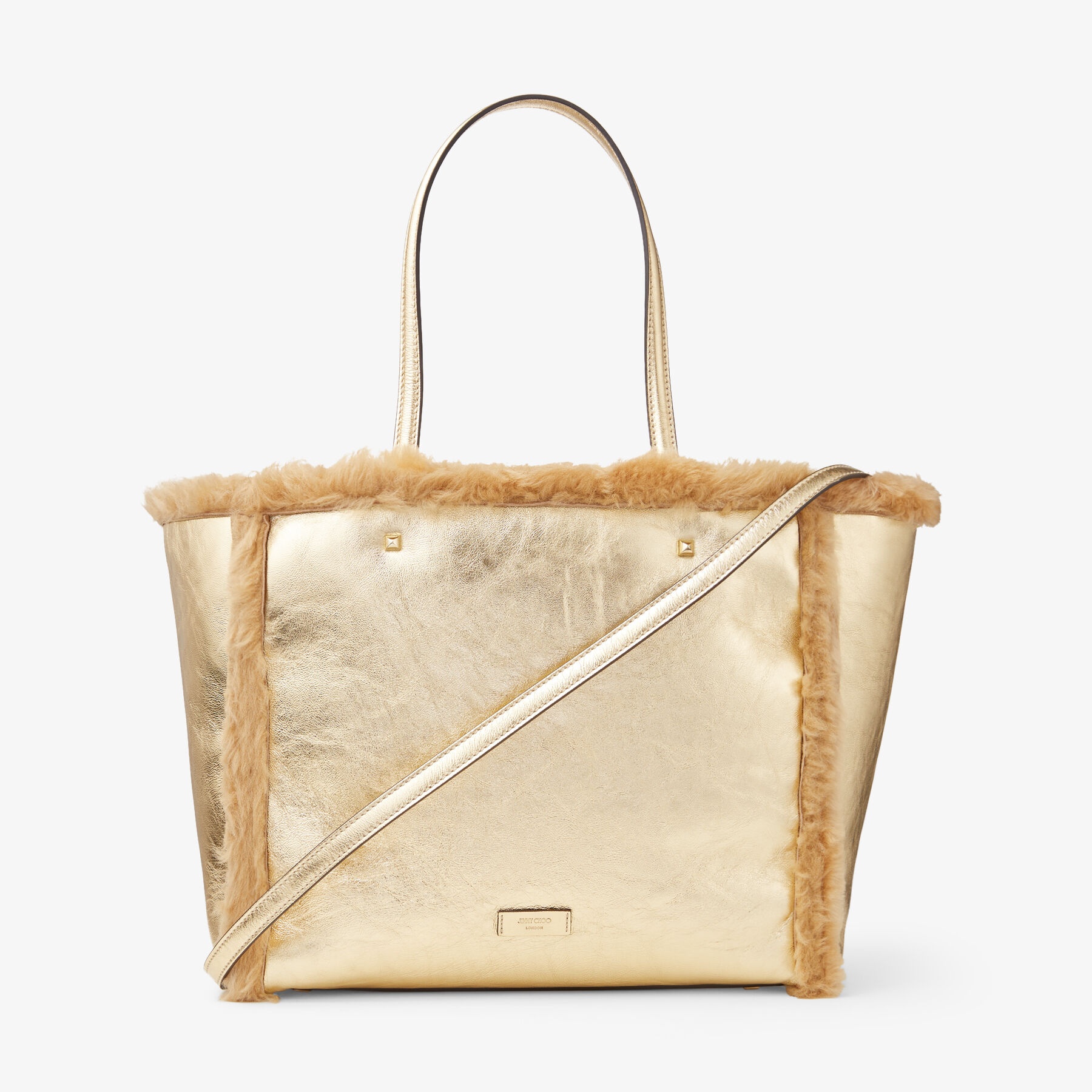 Avenue Tote Bag
Gold Metallic Nappa and Shearling Tote Bag with Jimmy Choo Embroidery - 6