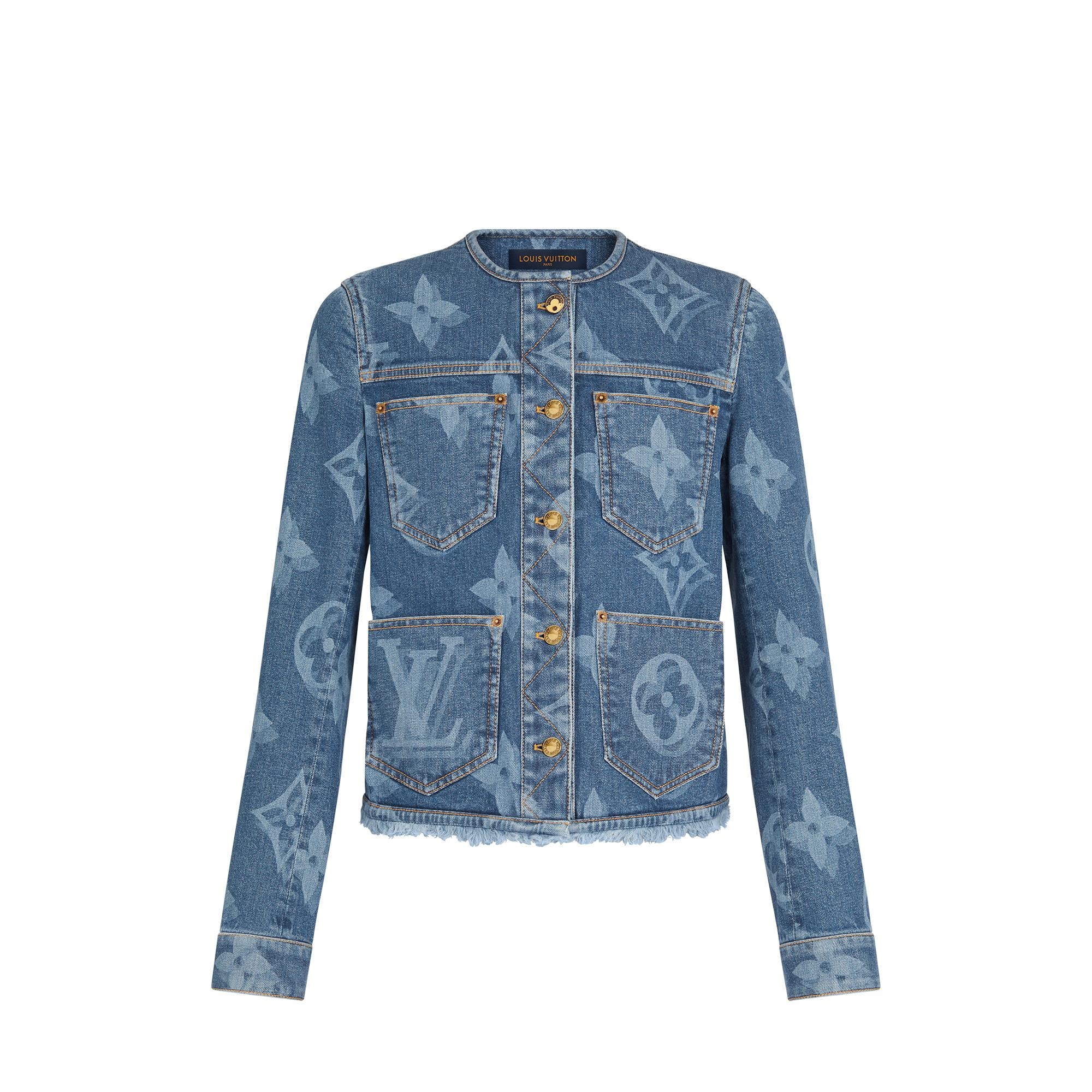 Blurry Giant Monogram Collarless Denim Jacket  - 1