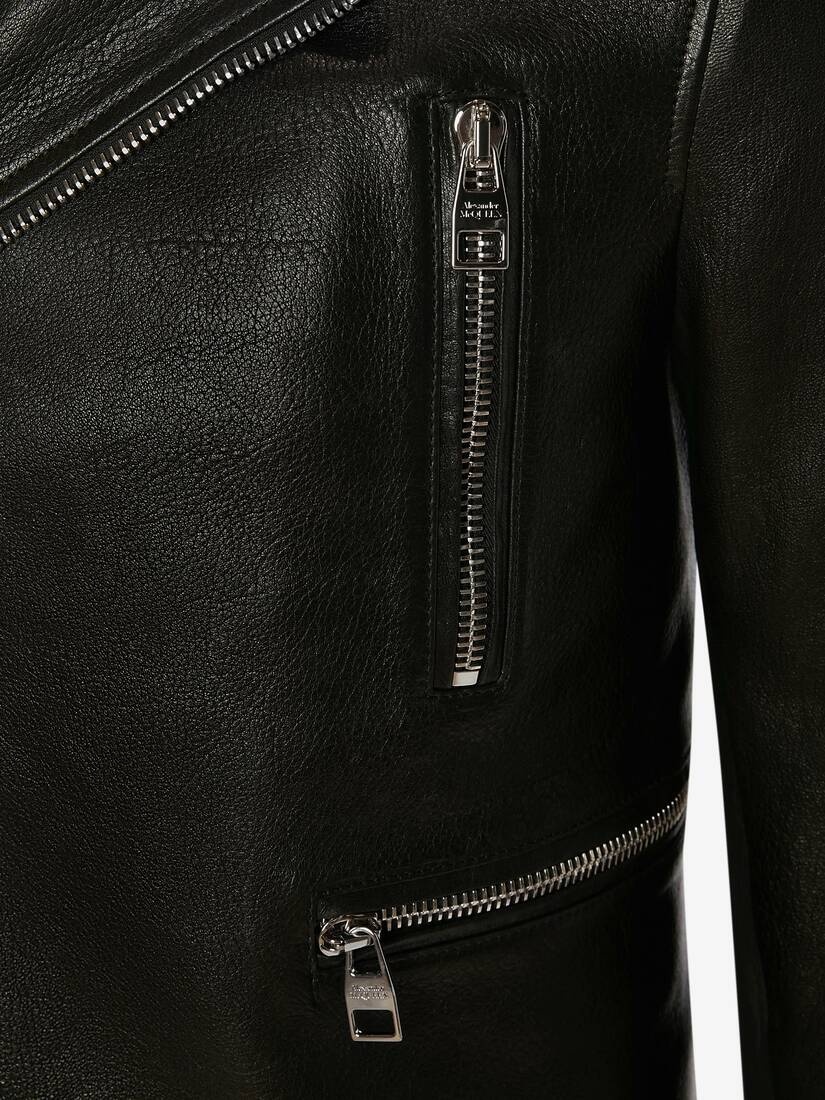 Men's McQueen Classic Leather Biker Jacket in Black - 7