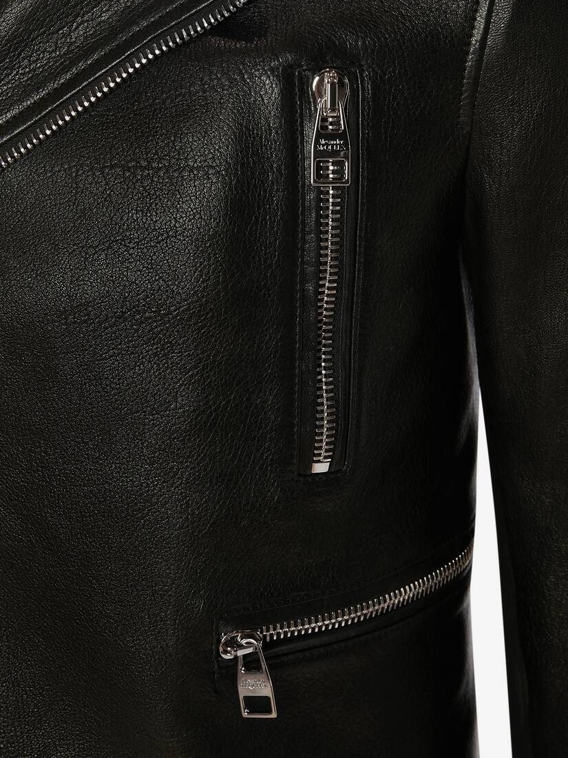 Men's Mcqueen Classic Leather Biker Jacket in Black - 5