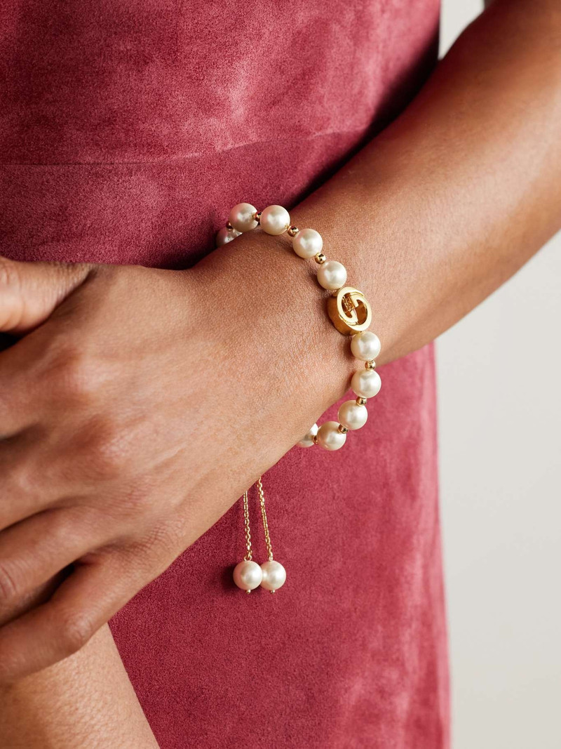 GUCCI Interlocking gold-tone faux pearl bracelet Gold outlook