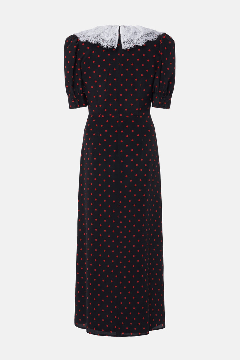 Alessandra Rich POLKA DOT PRINT SILK DRESS WITH LACE COLLAR, BOW outlook