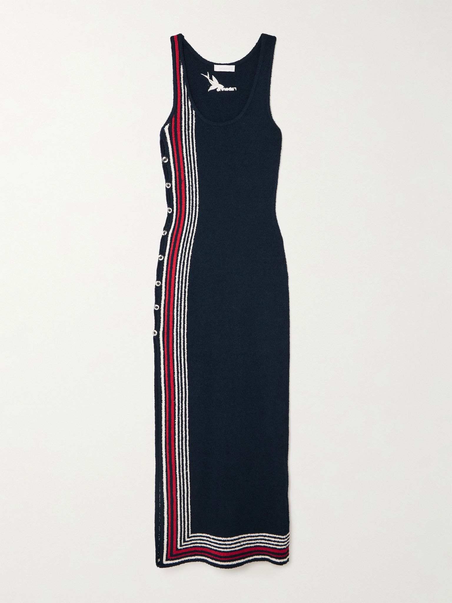 Button-embellished striped cotton-blend chenille maxi dress Navy - 1