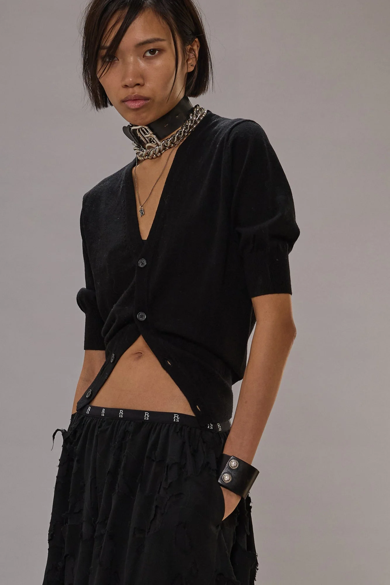 ELBOW SLEEVE SPLIT HEM CARDIGAN - 1