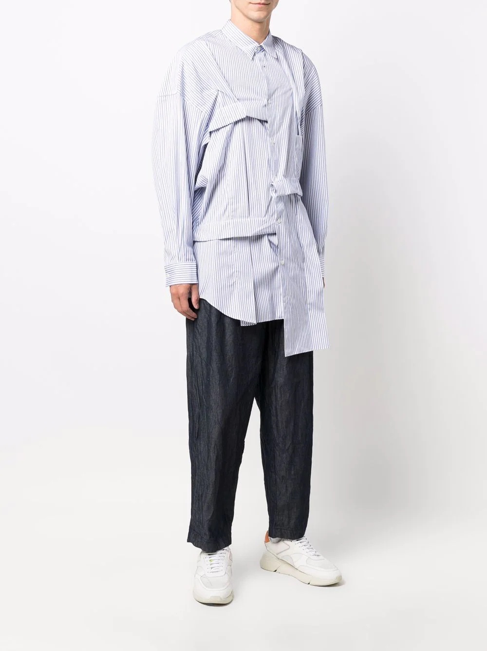 pinstripe-print asymmetric shirt - 3