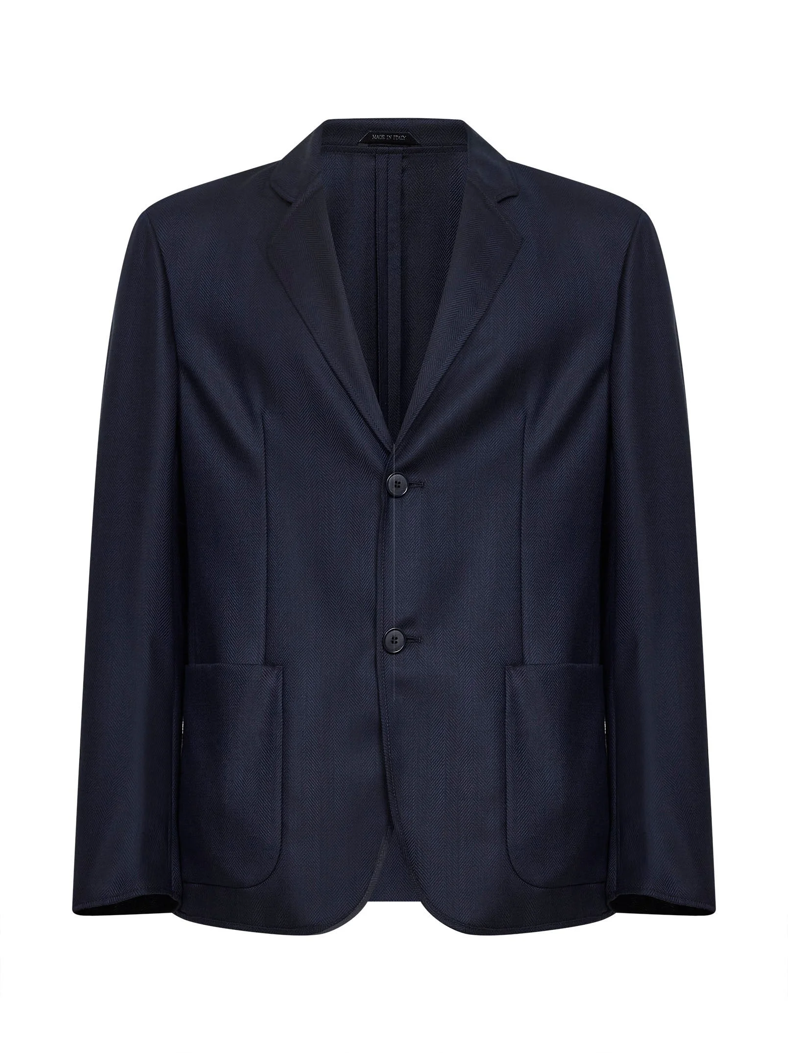 Blue chevron wool and cashmere single-breasted jacket - 1