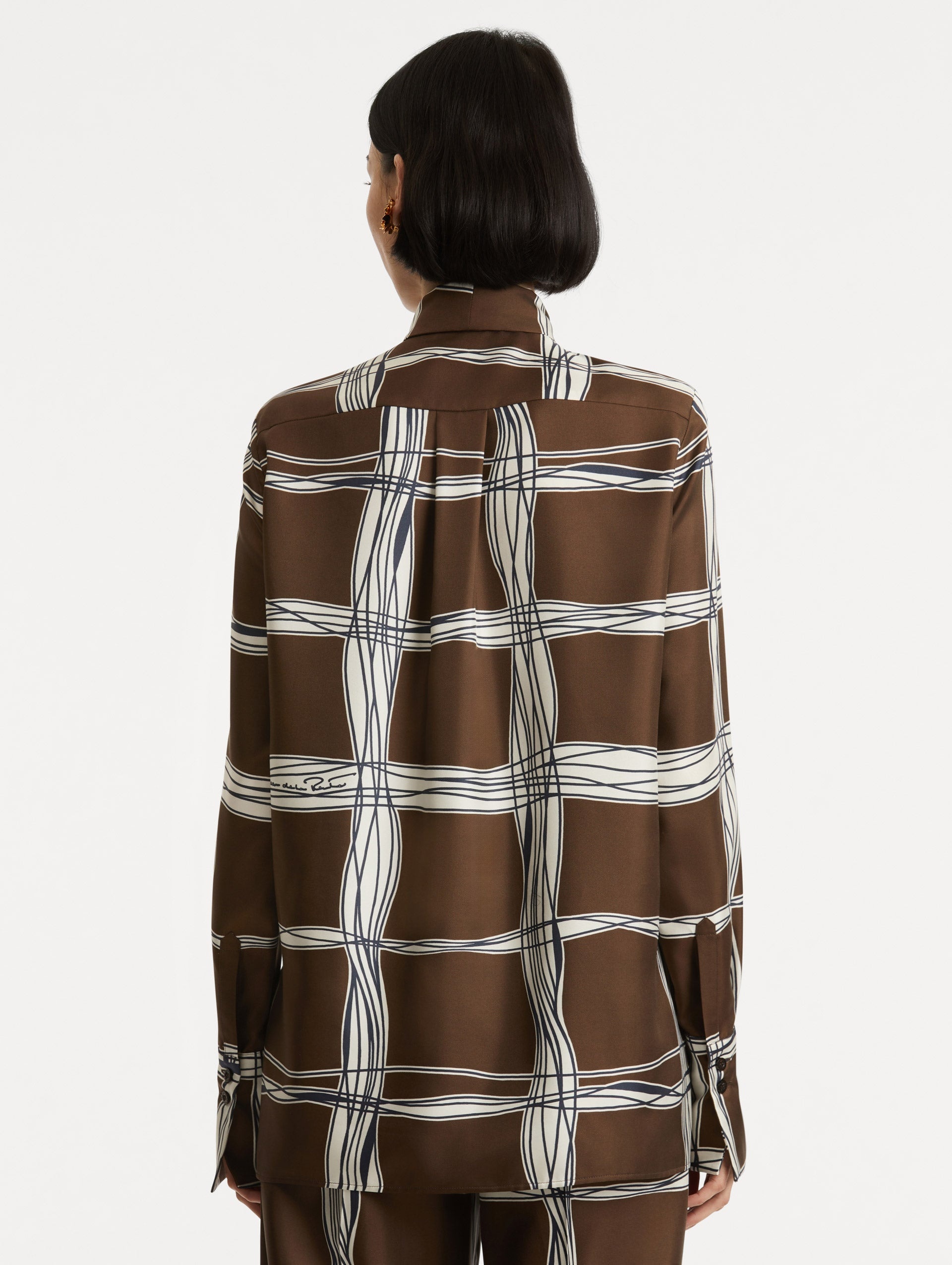 WAVY PLAID SILK TWILL BLOUSE - 4