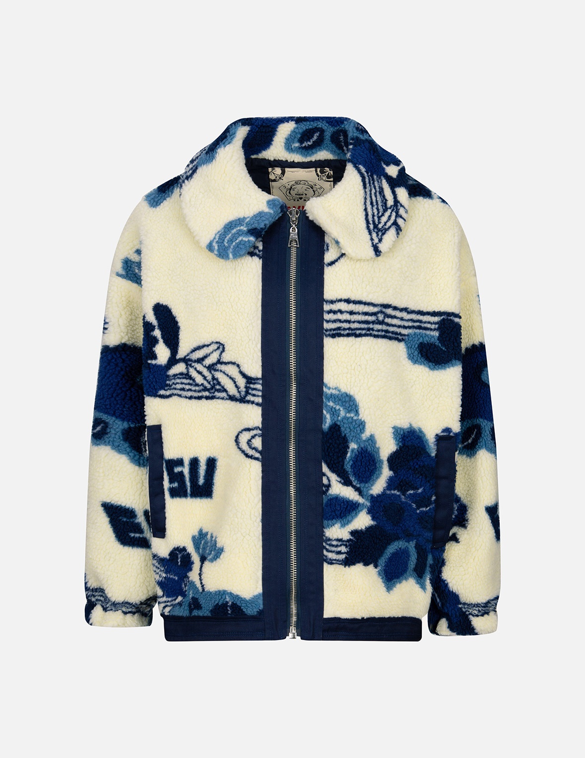 TONAL FLORAL JACQUARD DROP-SHOULDER ZIPPED SHERPA JACKET - 1