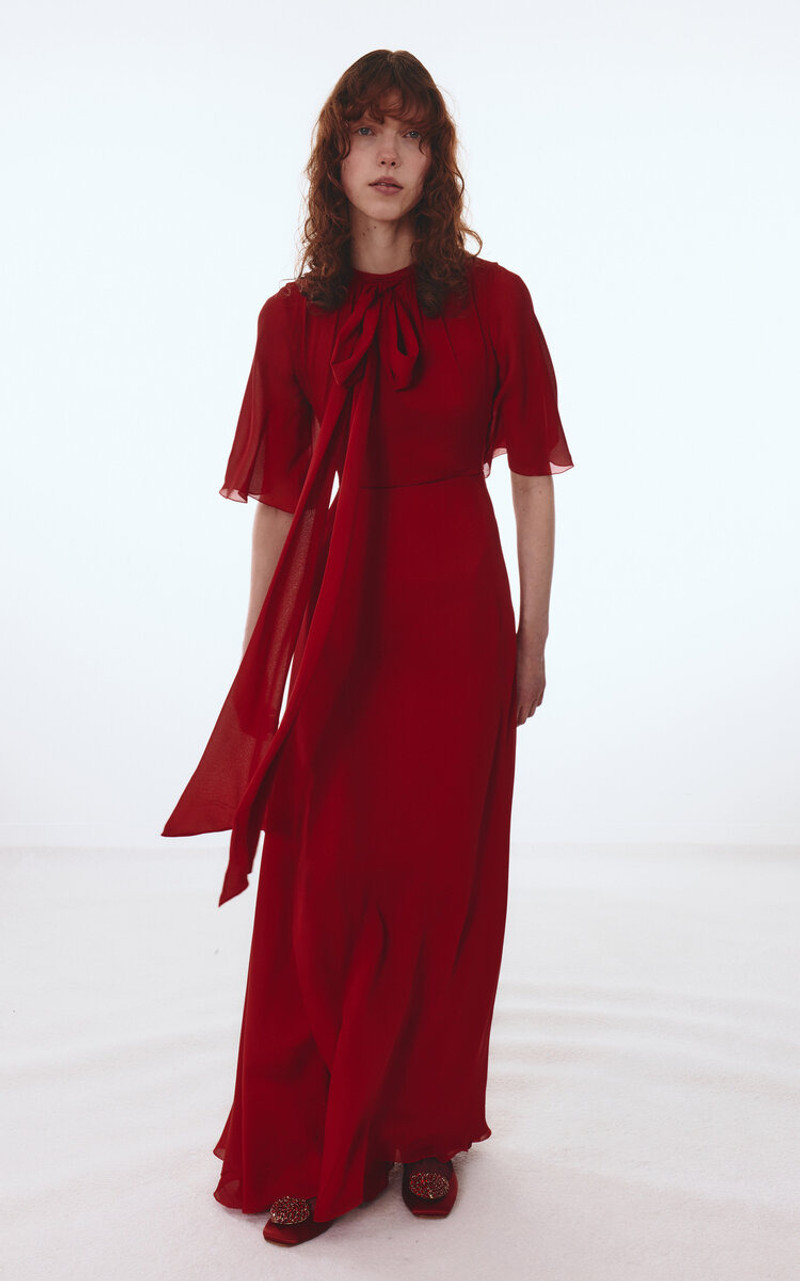 GIAMBATTISTA VALLI Bow-Detailed Sable Maxi Dress red outlook