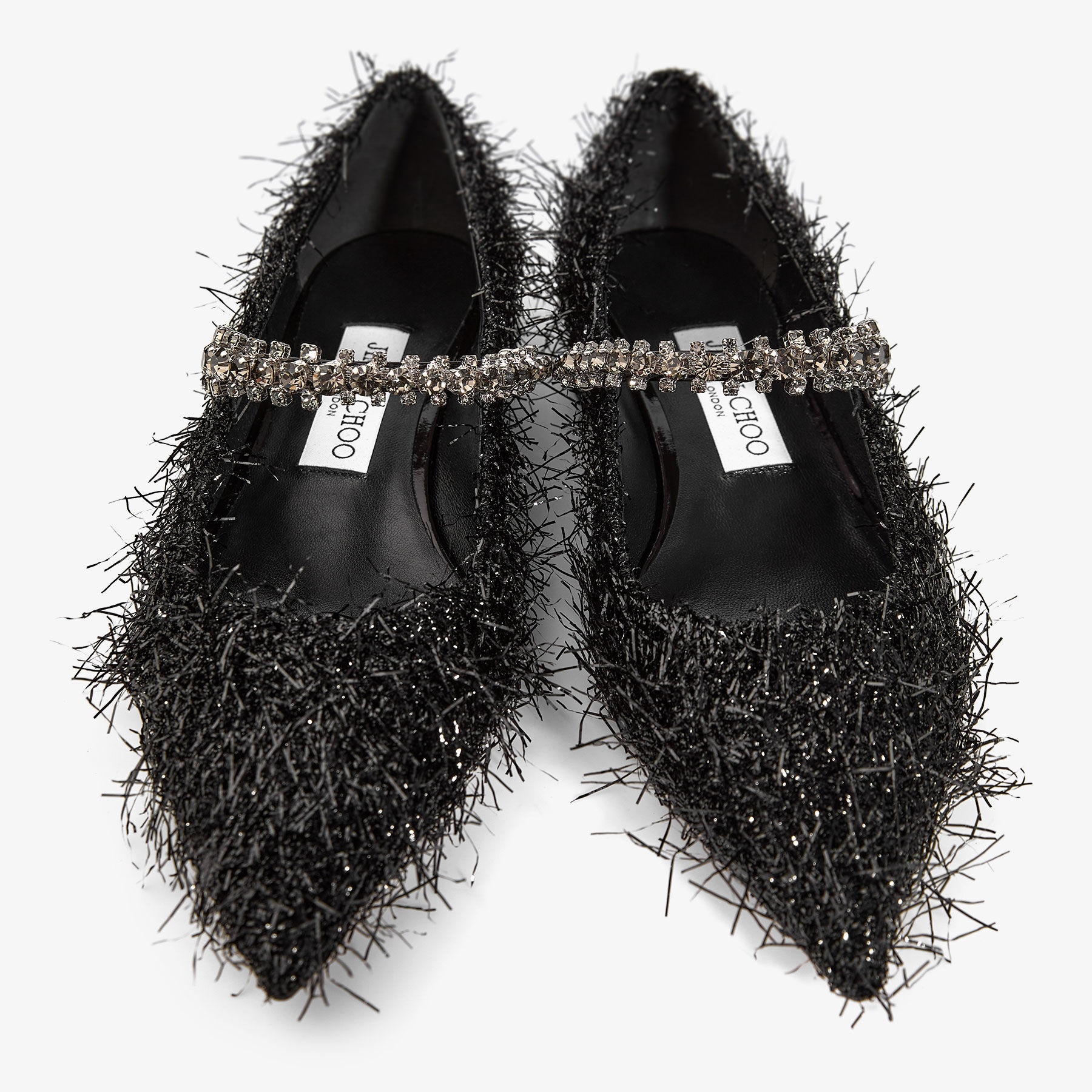 JIMMY CHOO Bing Pump Flat Black Tinsel Flats | REVERSIBLE