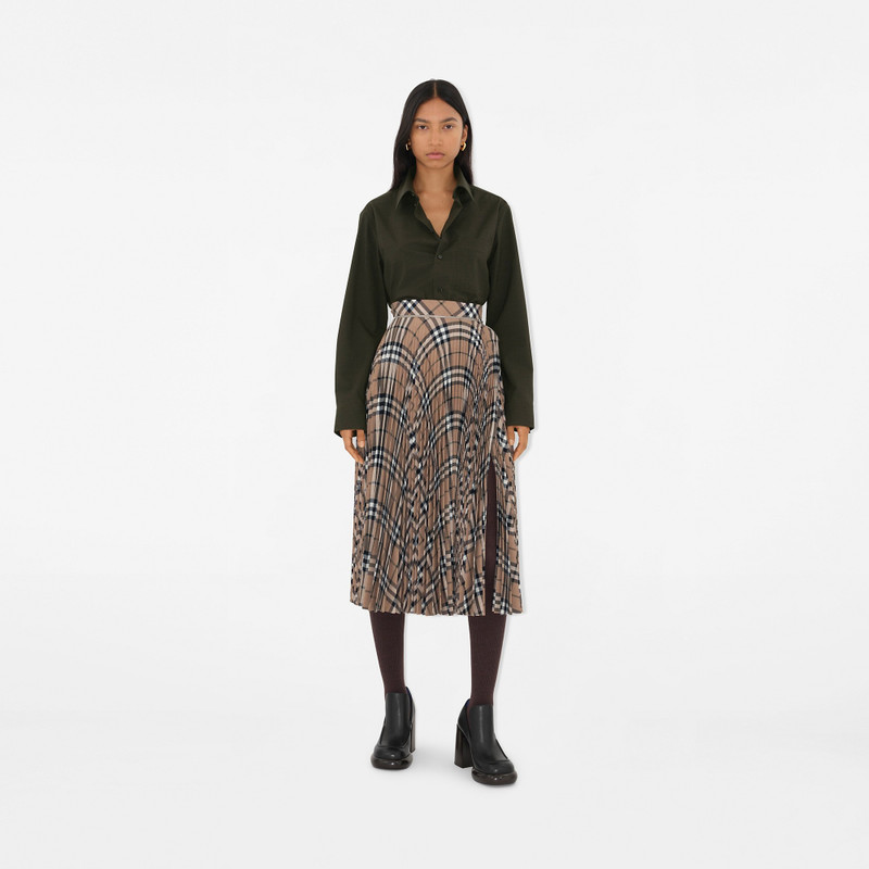 Burberry Pleated Check Wool Blend Skirt outlook