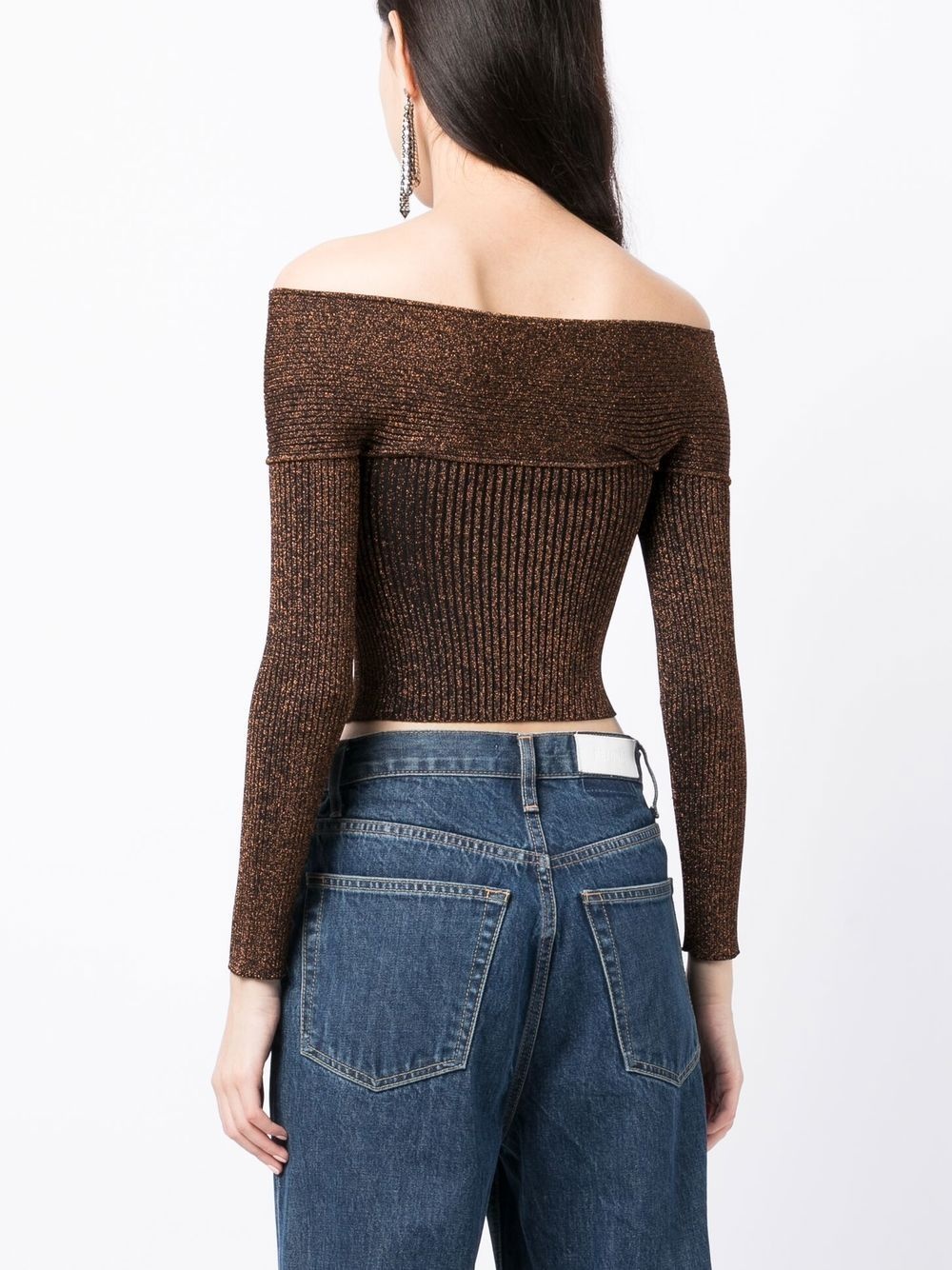 off-shoulder metallic knitted top - 4