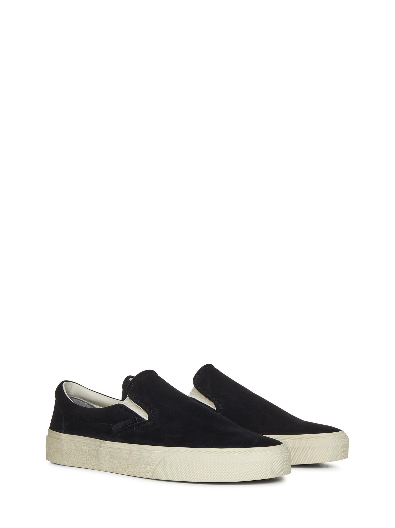 Slip-on sneakers in black suede with flat ivory rubber sole. - 2