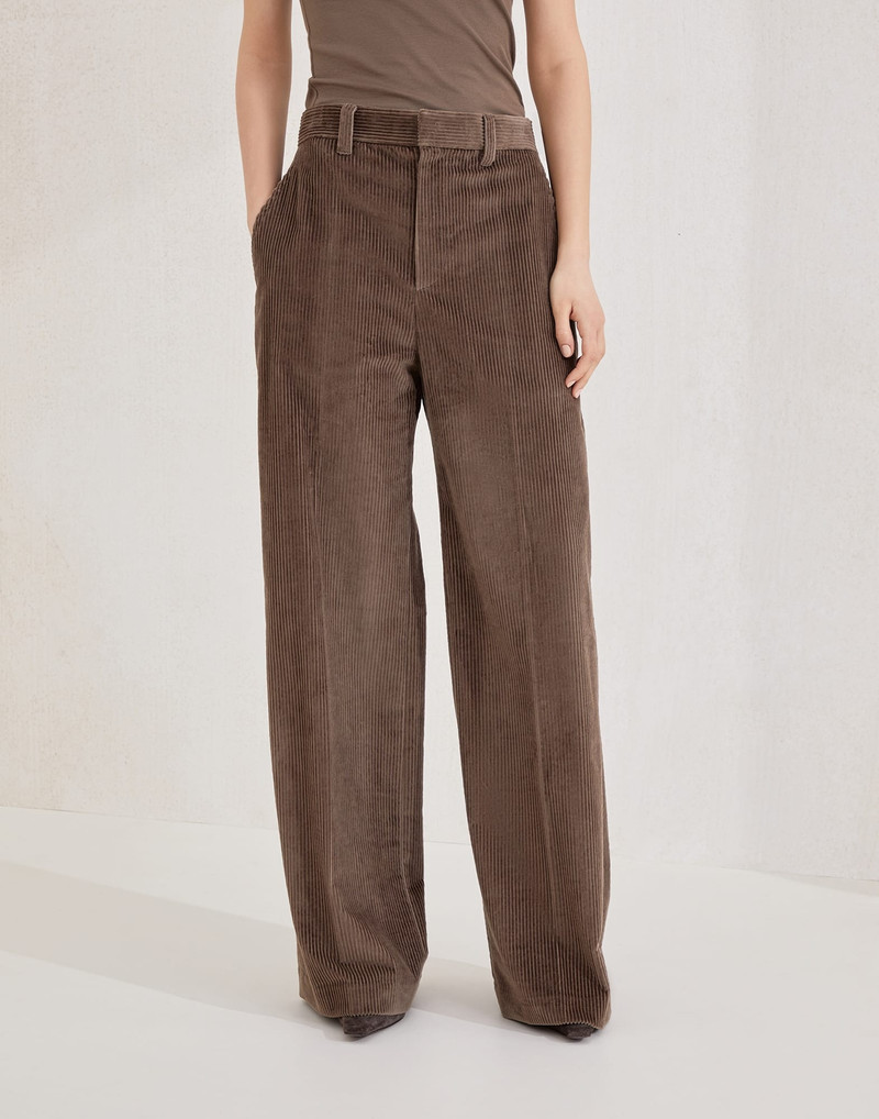Cotton corduroy loose trousers with monili 1