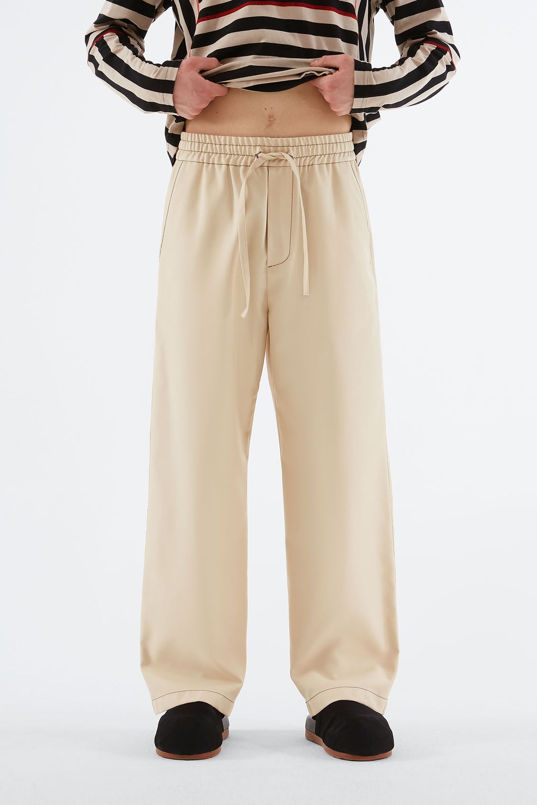 BEIGE ELASTIC PANTS - 1