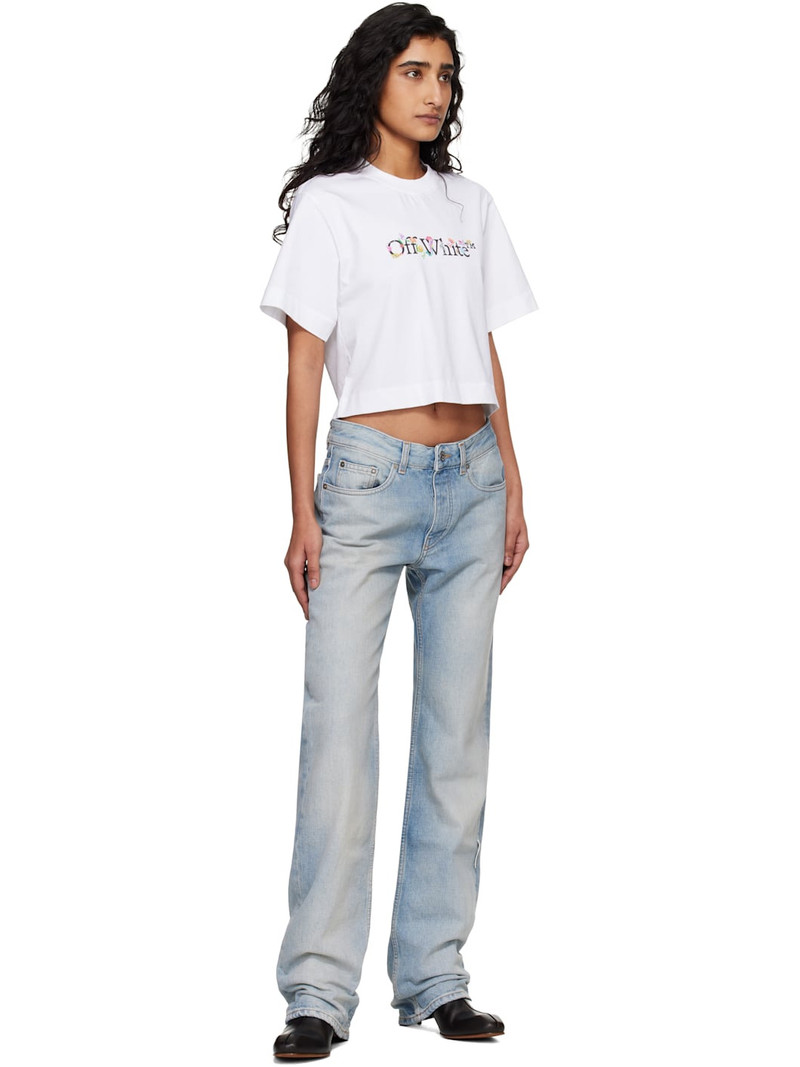 Off-White White Bookish Glowing Flower Crop T-shirt outlook