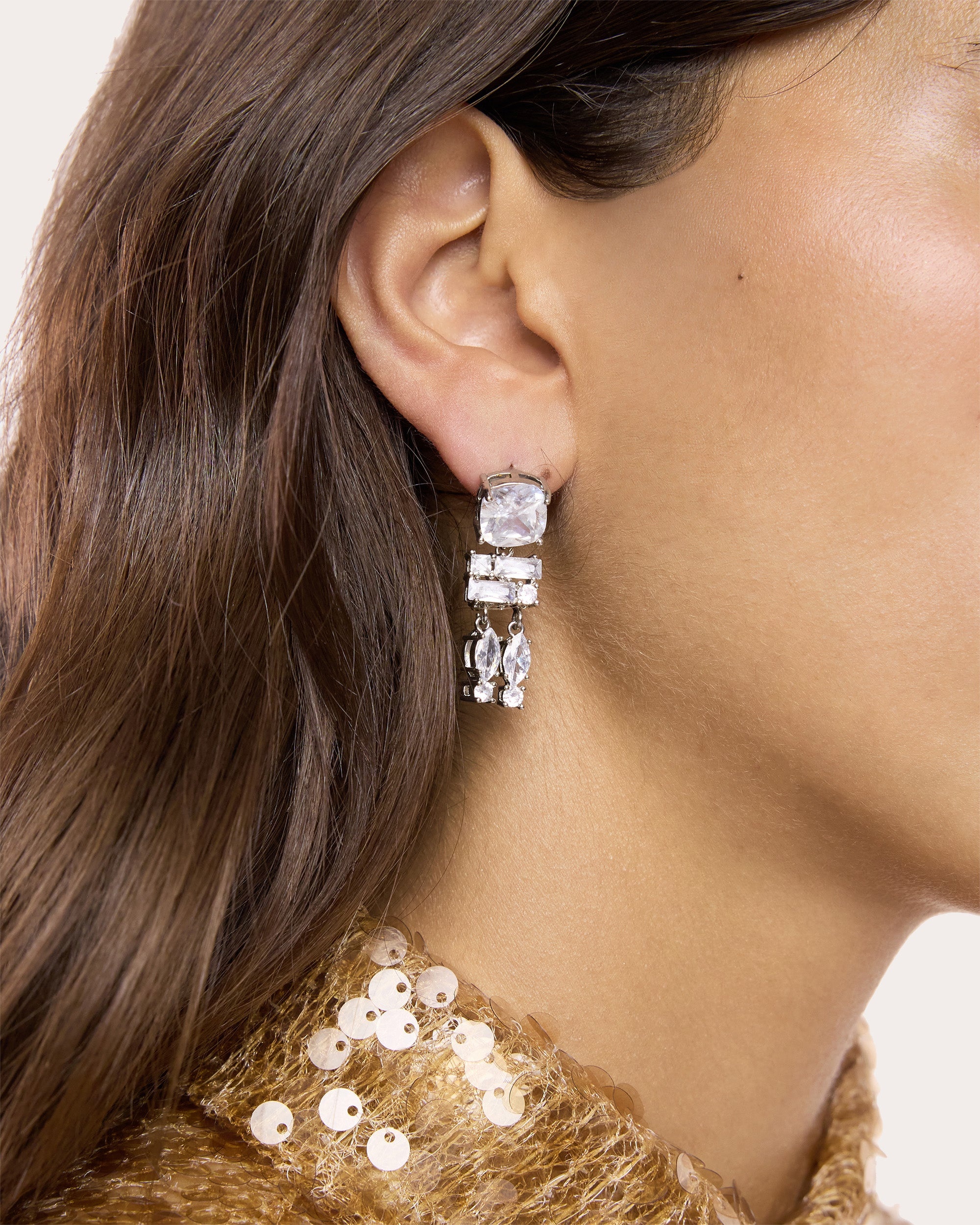 Silver-Tone Crystal Earrings - 2
