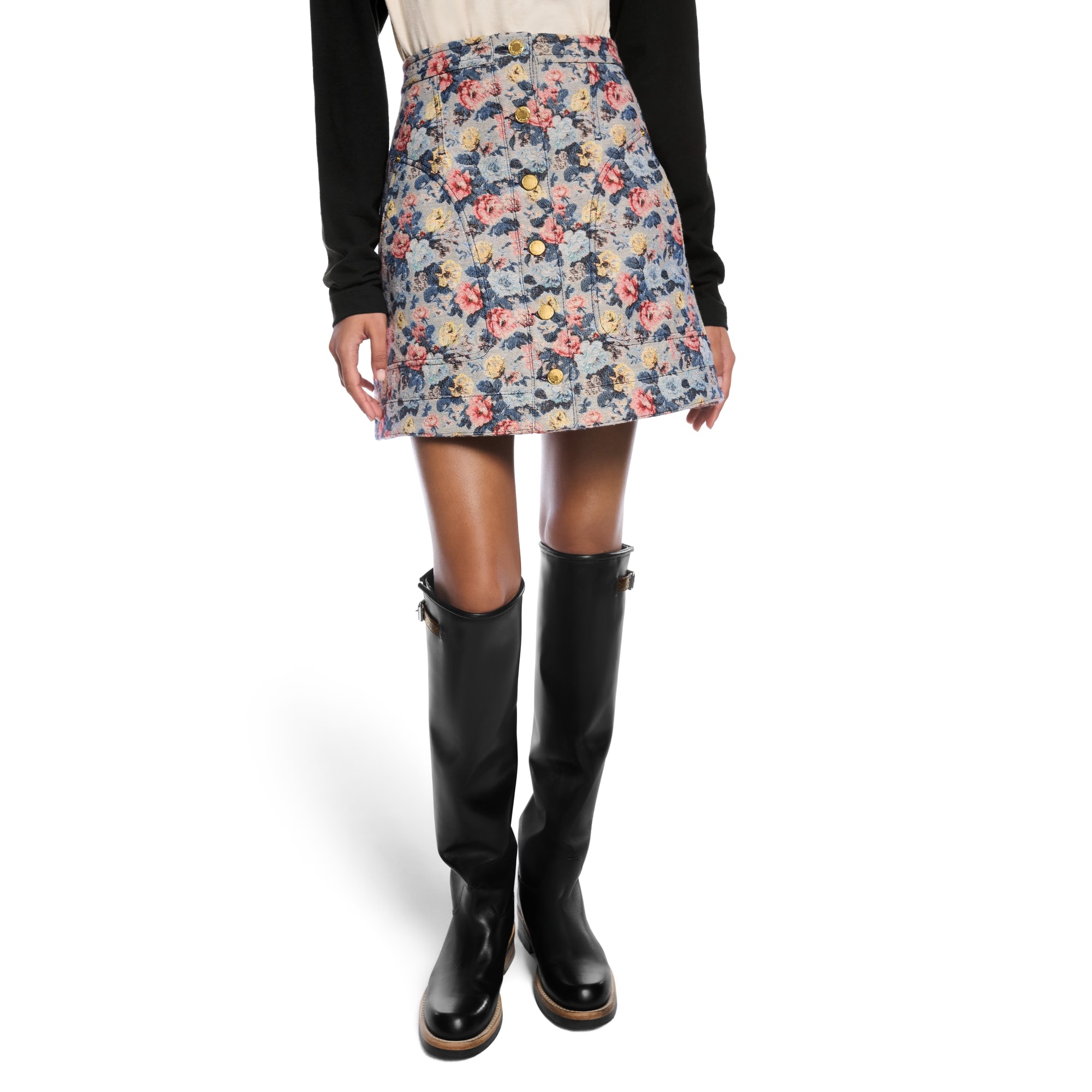 Floral Jacquard A-Line Skirt - 4