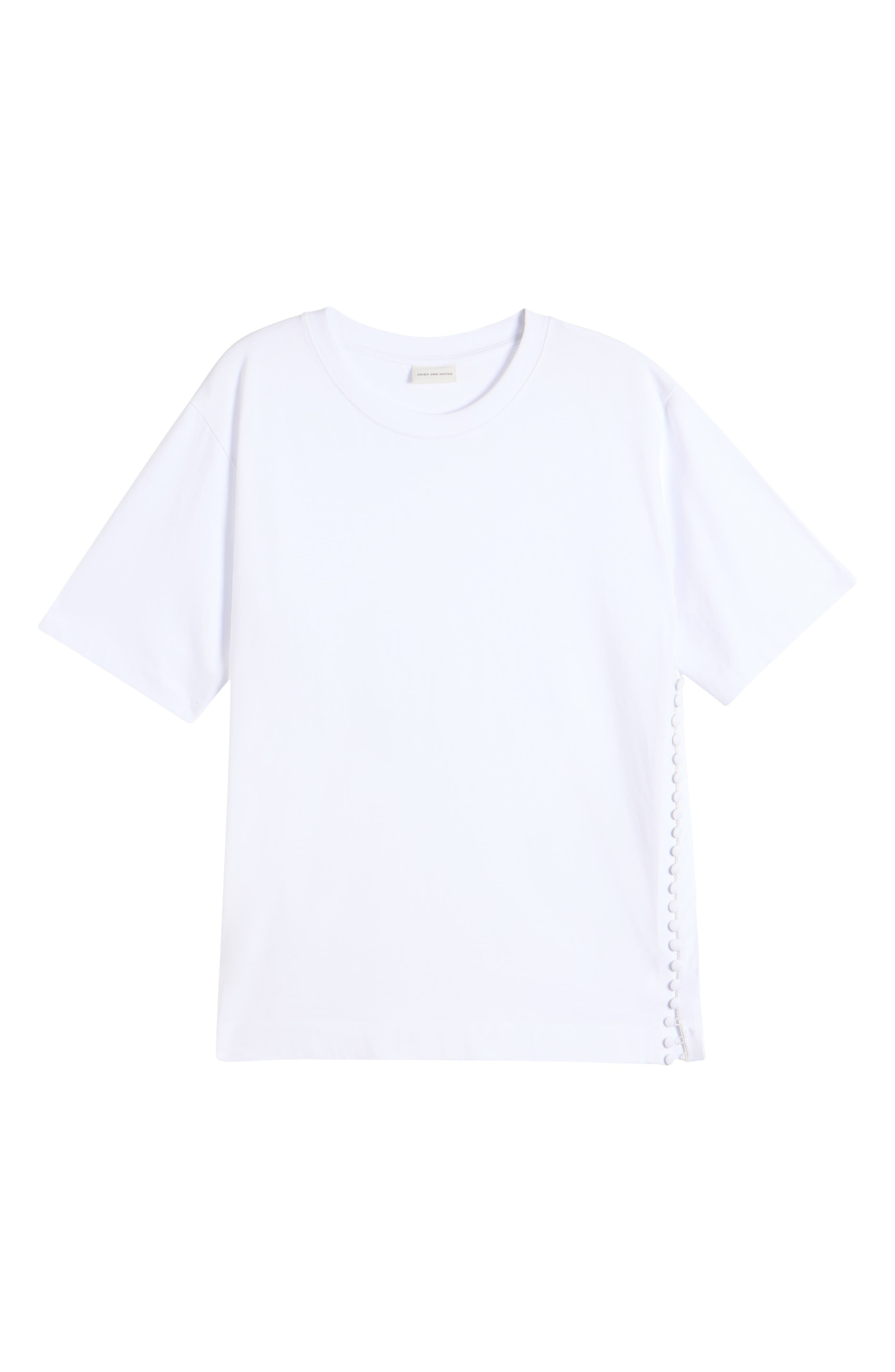 Dries Van Noten Heydu Side Button Cotton T-Shirt in White at Nordstrom - 6