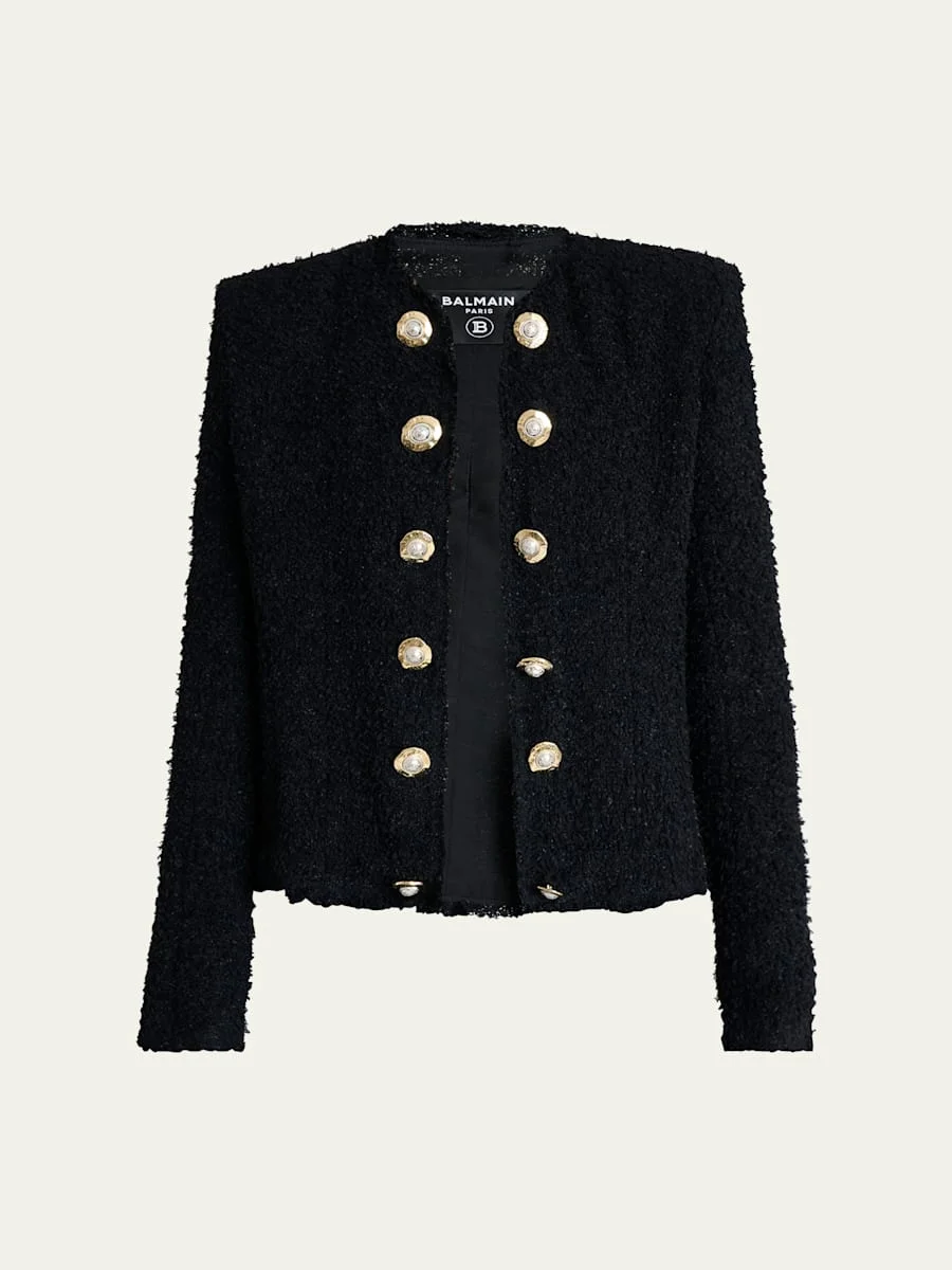 Two-Tone Button Tweed Spencer Jacket - 1