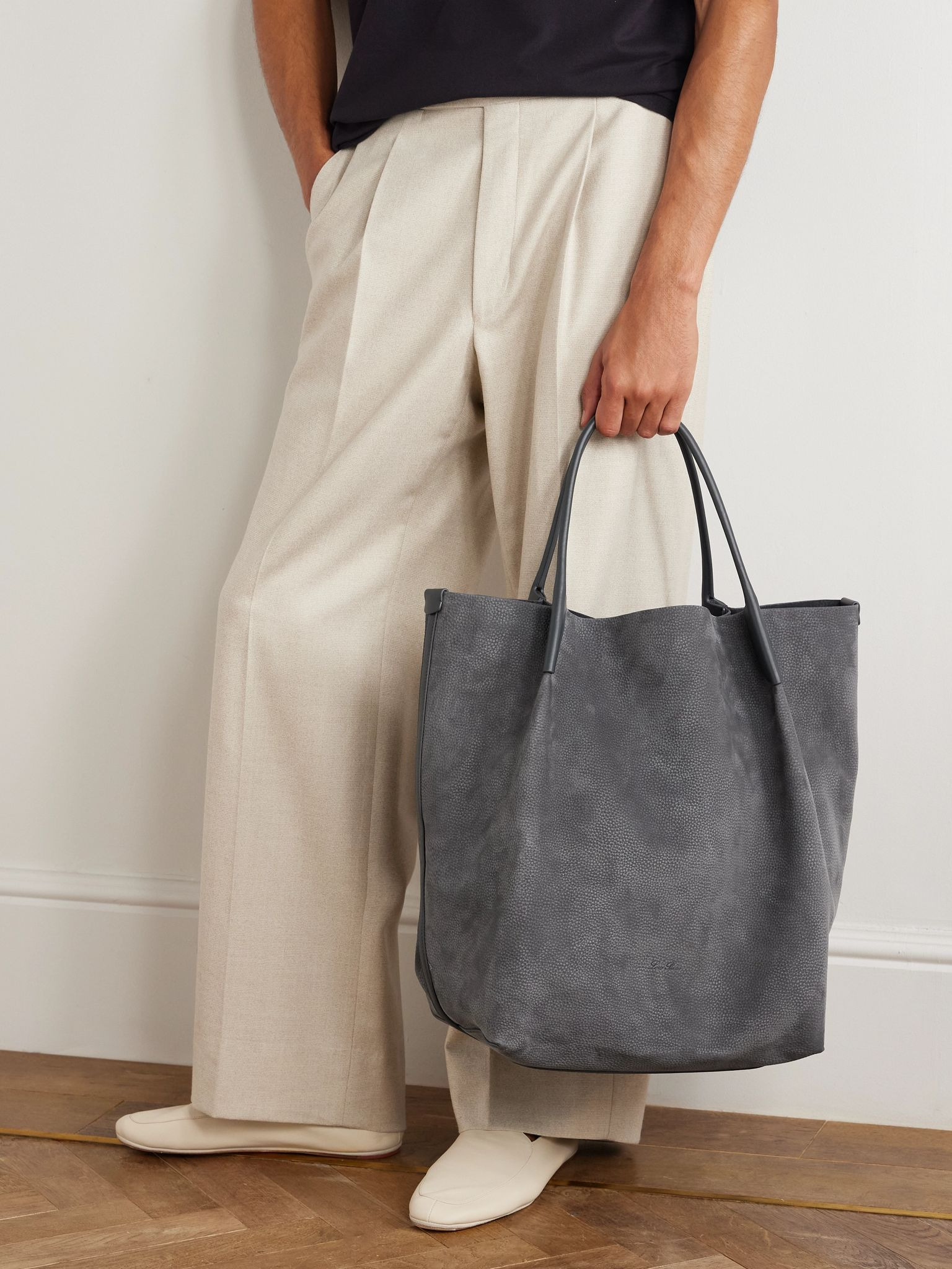 Bale Extra-Large Leather-Trimmed Full-Grain Nubuck Tote Bag Blue - 2