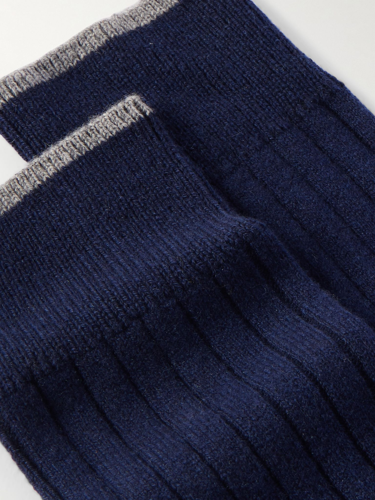 Ribbed Cashmere Socks Blue - 2