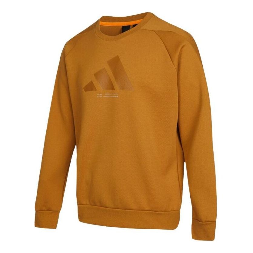 Men's adidas Th Logo Swt Large Logo Round Neck Sports Pullover Brown HE9902 - 1