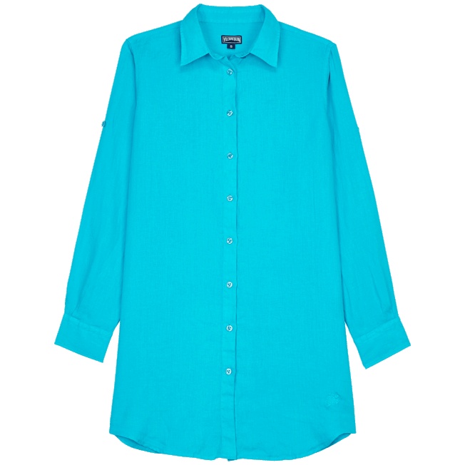 Women Linen Shirt Dress Solid - 1
