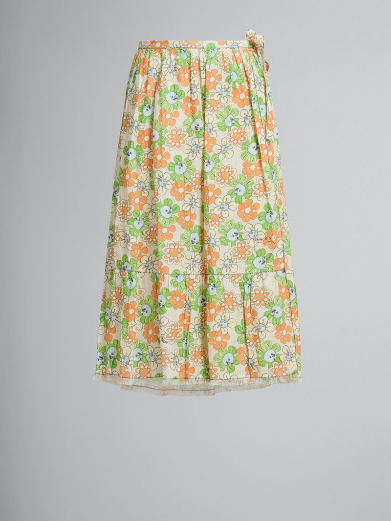 Marni ORANGE AND GREEN PRINTED LINEN SKIRT WITH FLOUNCE outlook