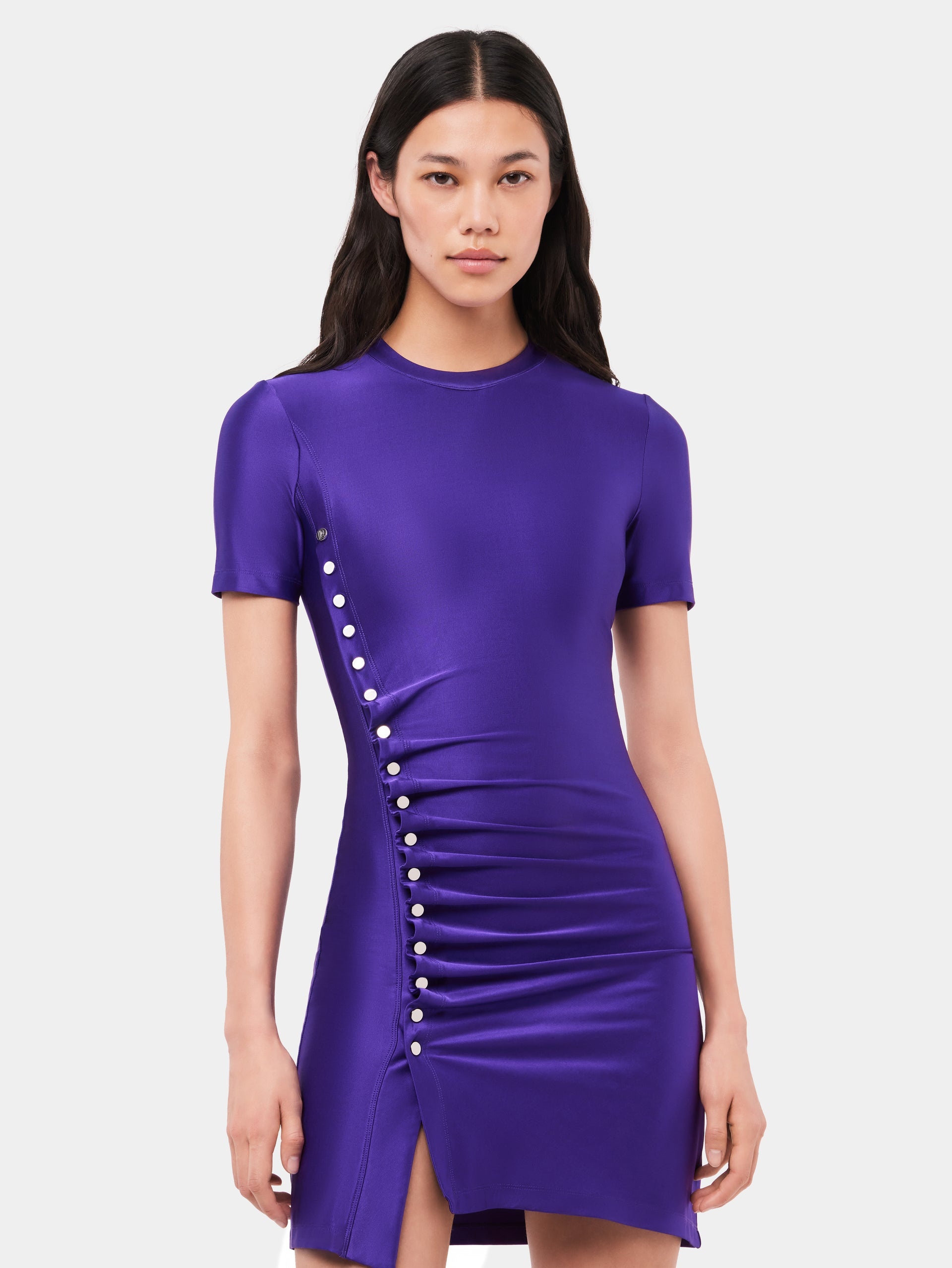 PURPLE DRAPÉ PRESSION MINI DRESS - 2