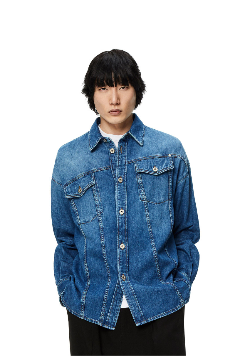 Slanted overshirt in washed denim 3