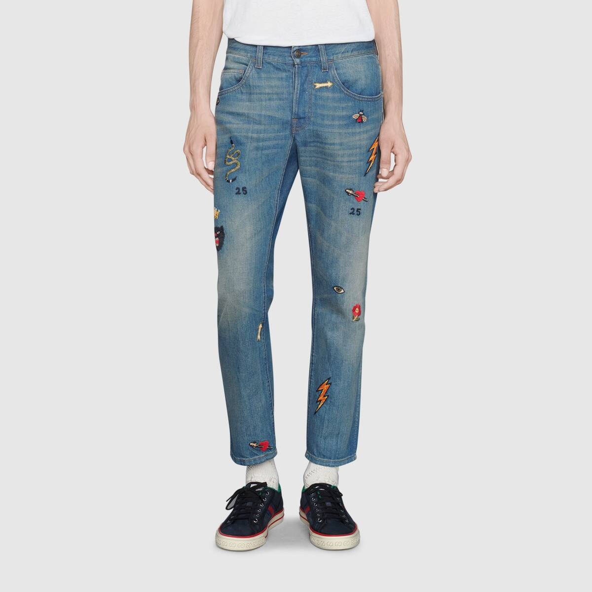 Tapered jeans with symbols  - 3