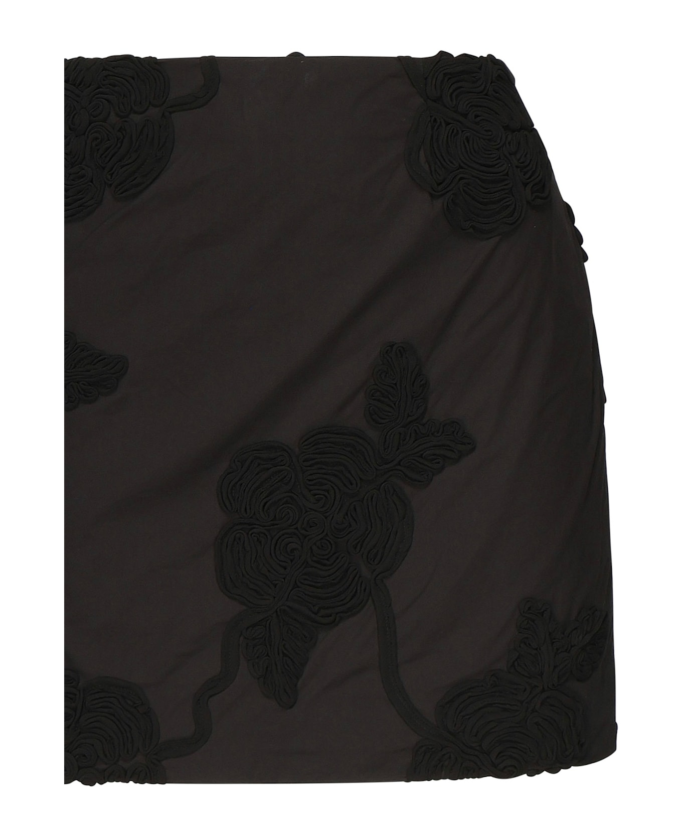 Black Mini Skirt With 3d Floral Details Applied All-over In Cotton Woman - 2