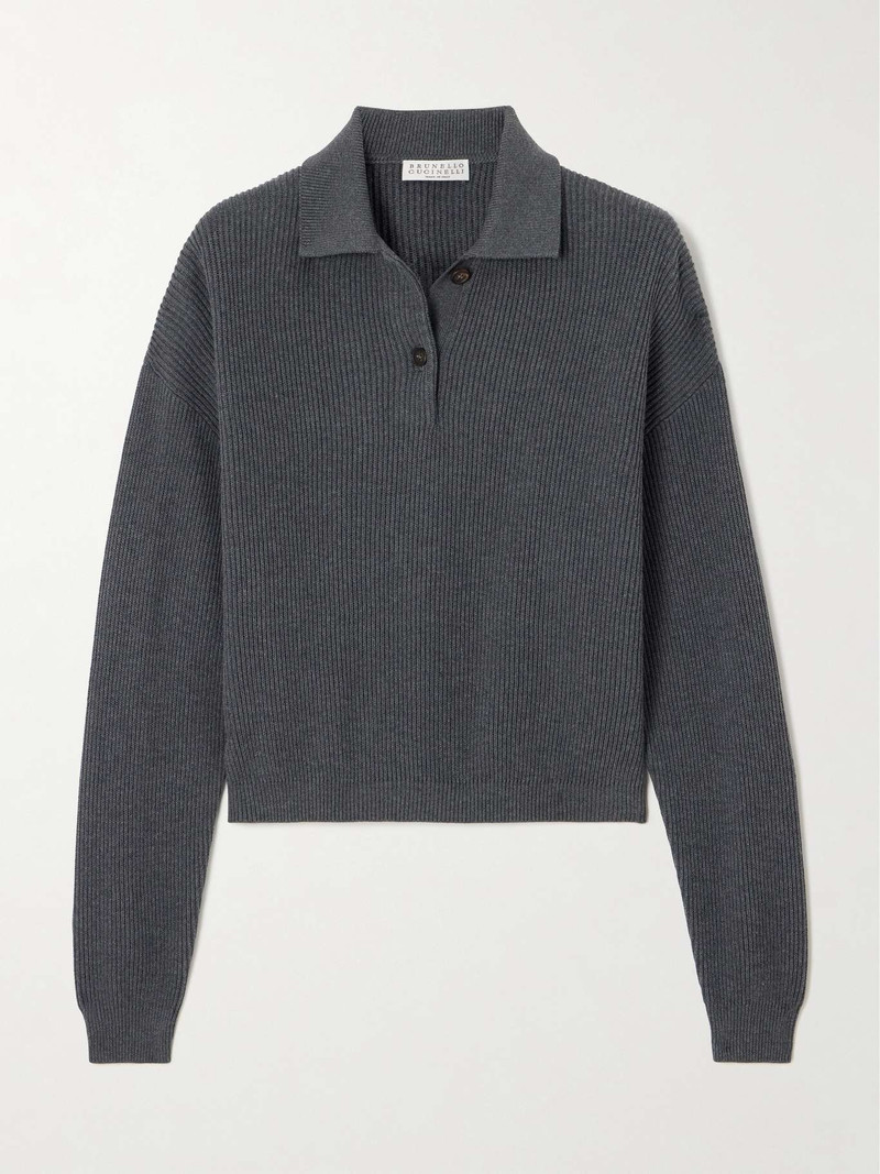 Ribbed cotton polo sweater - 1