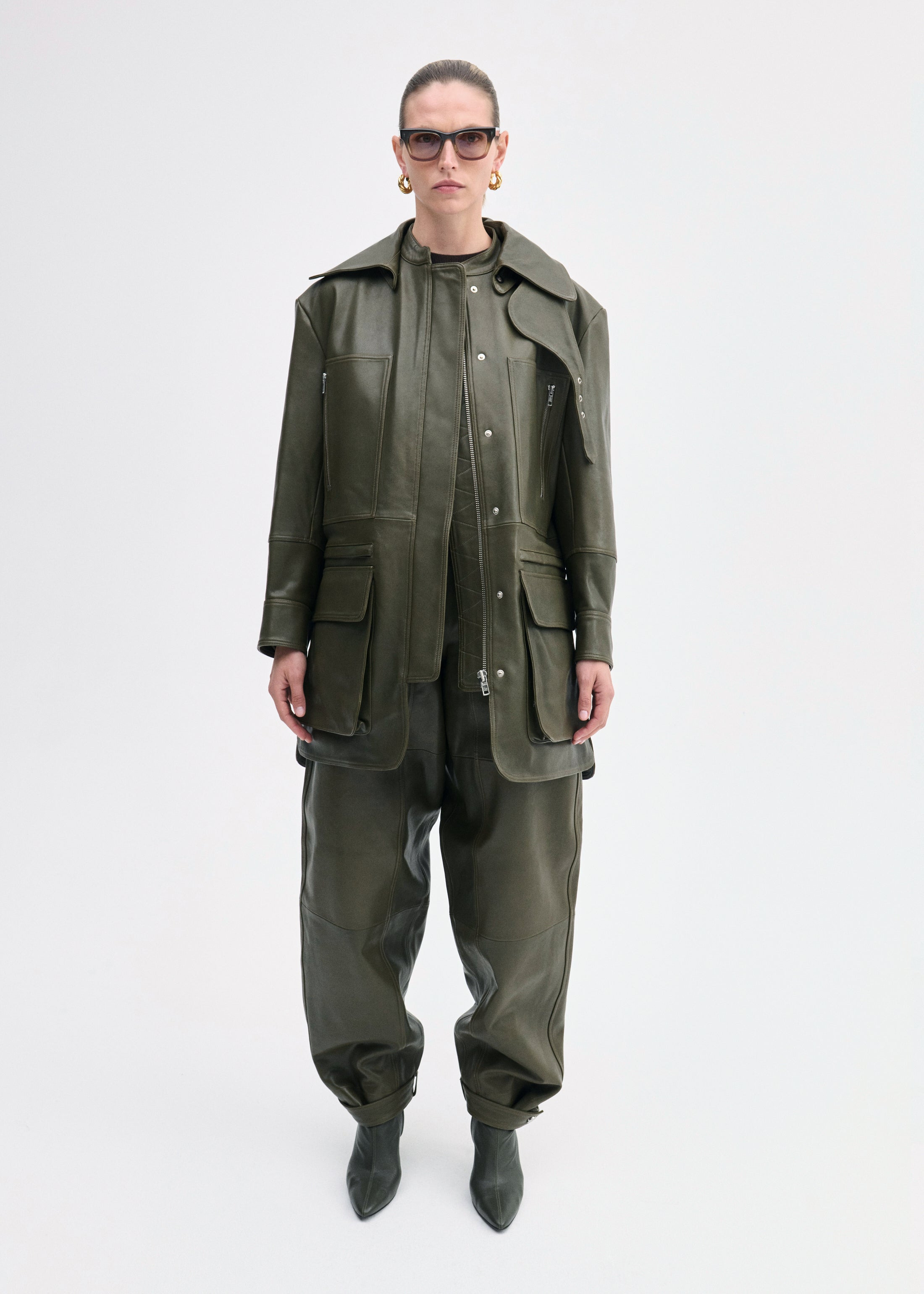 Oversized Field Jacket in Leather - 4