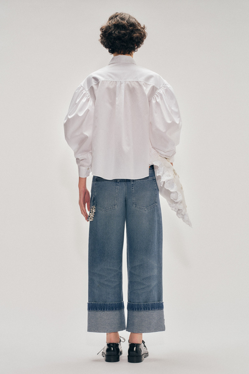 Beaded Boxy Draped Sleeve Round Collar Shirt 3