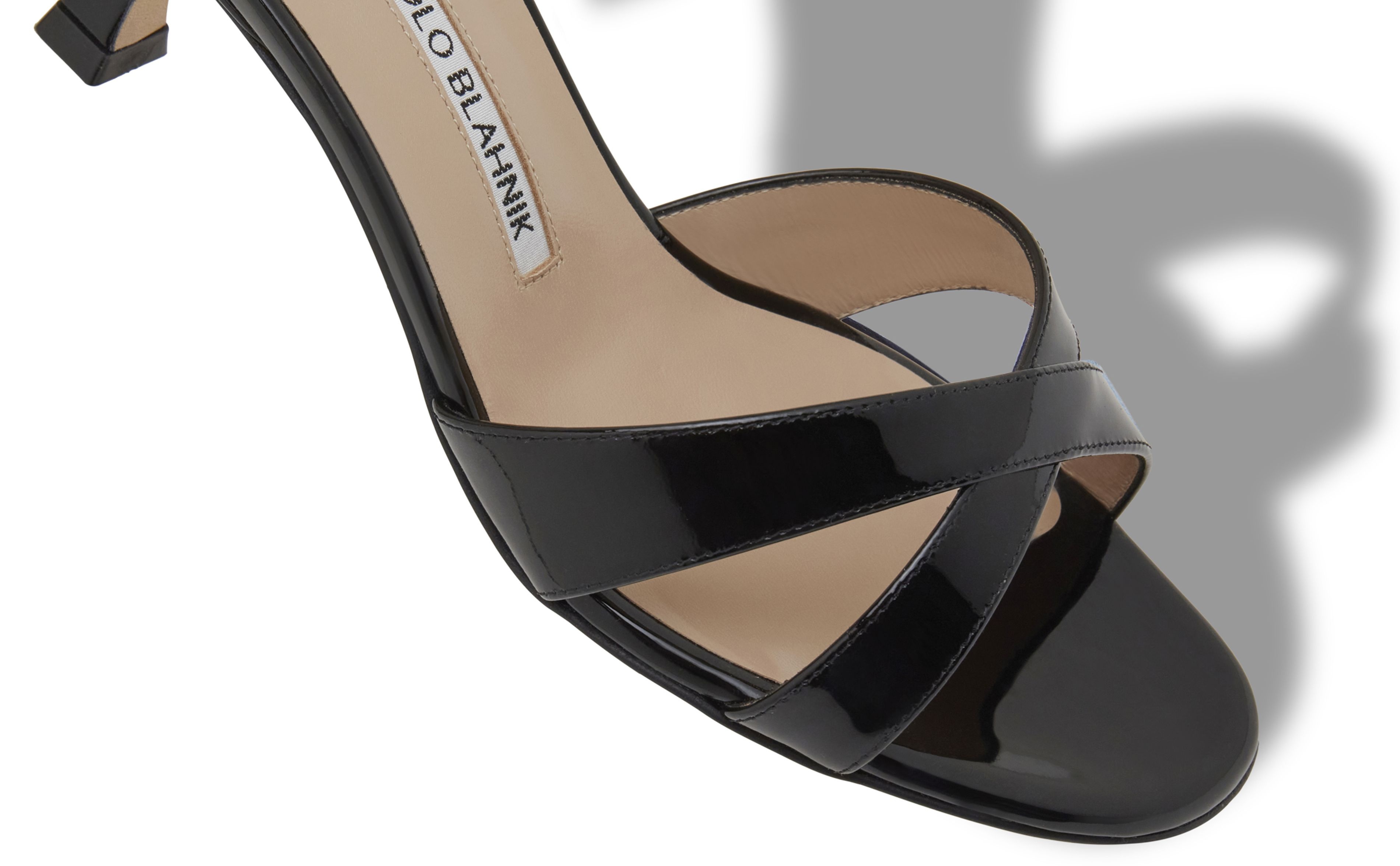 Black Patent Leather Open Toe Mules - 4