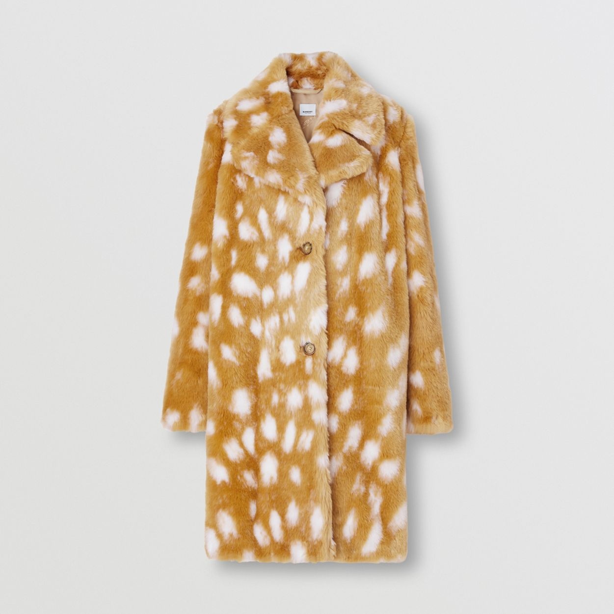 Deer Print Faux Fur Pea Coat - 4