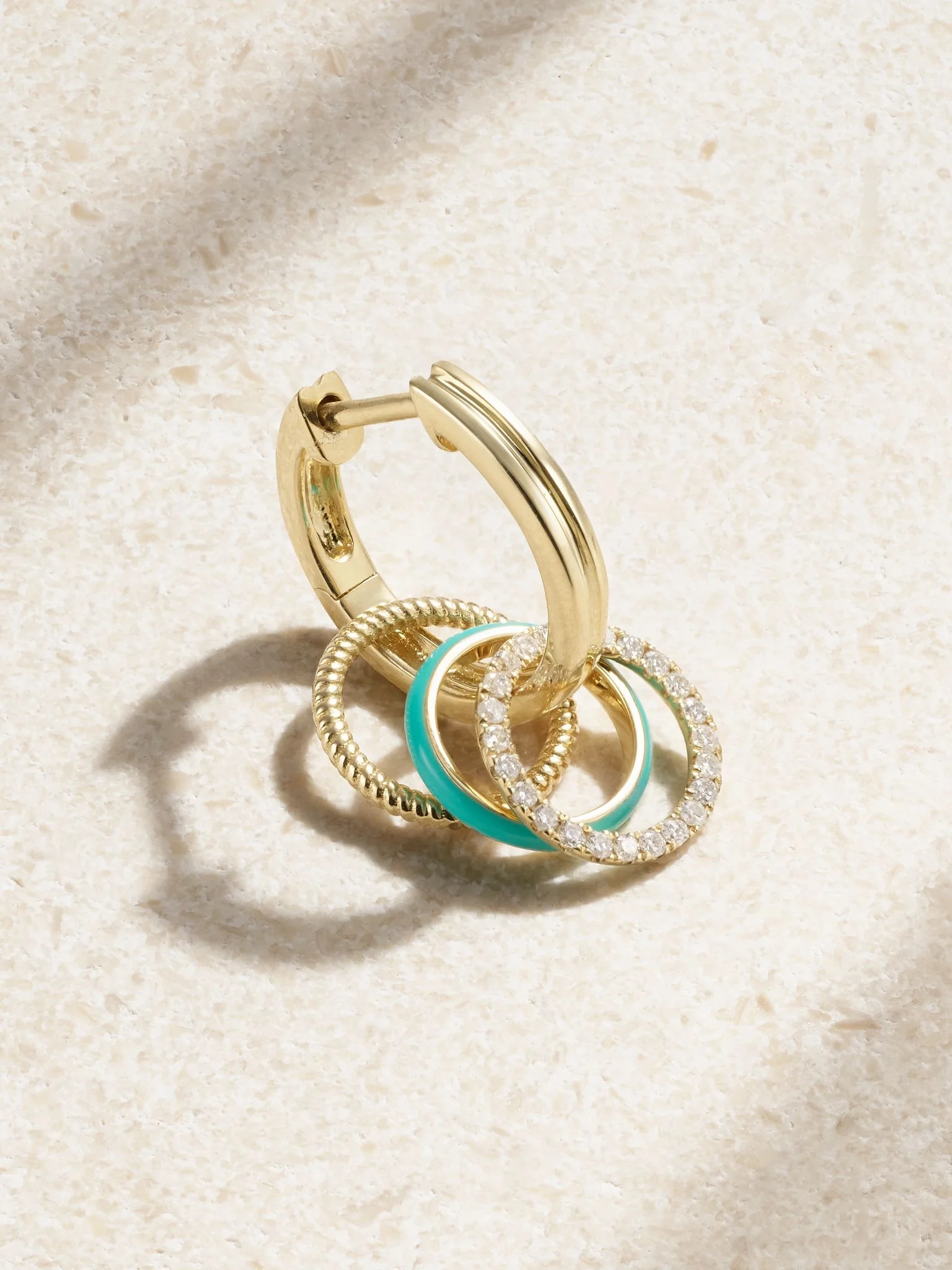 9-karat gold, enamel and diamond single hoop earring Gold - 1