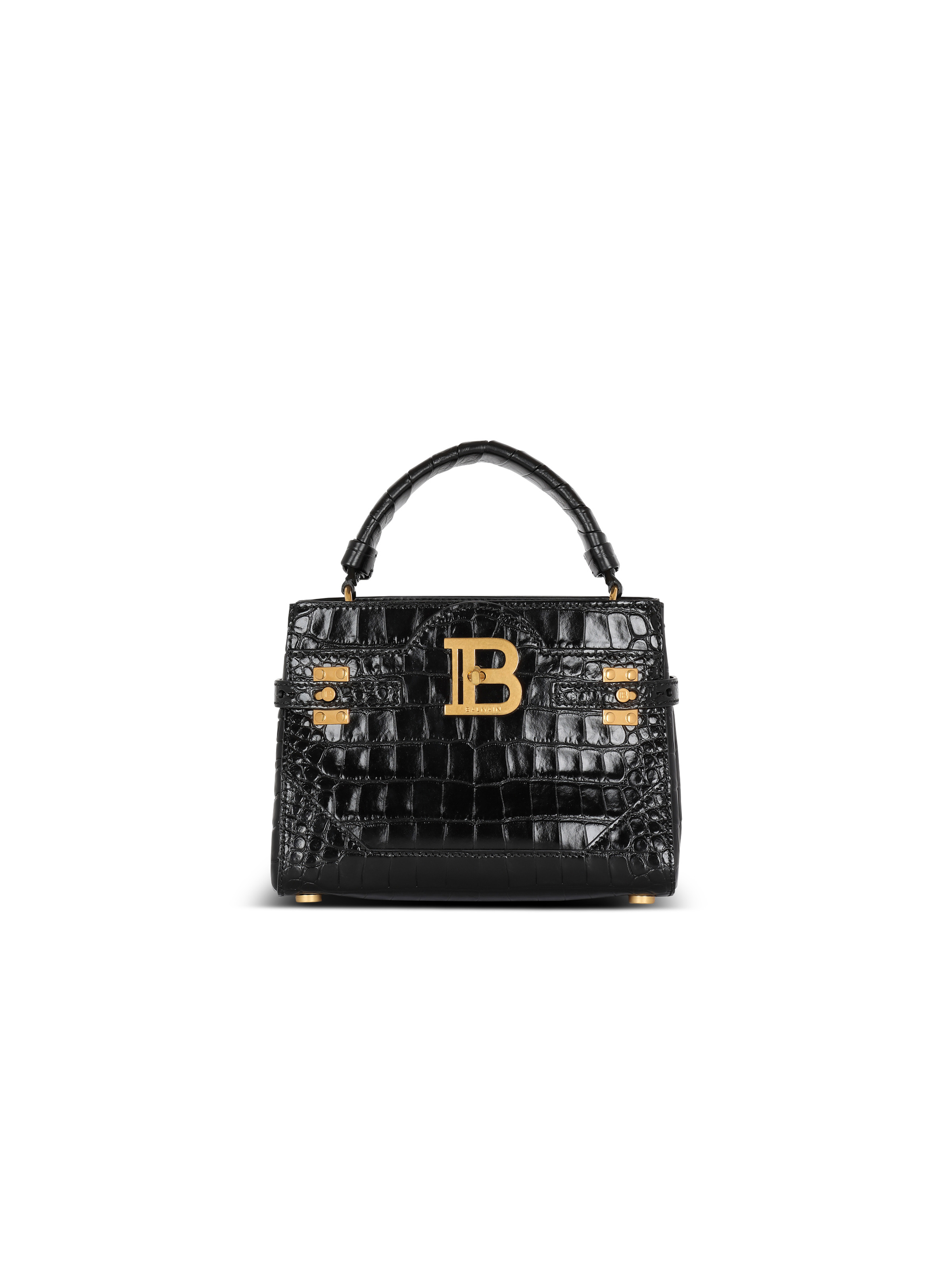 Balmain☆VIP価格  B-Buzz 22 トップ ハンドル バッグ Authentic Balmain B-Buzz 22 Crocodile Embossed Leather Top