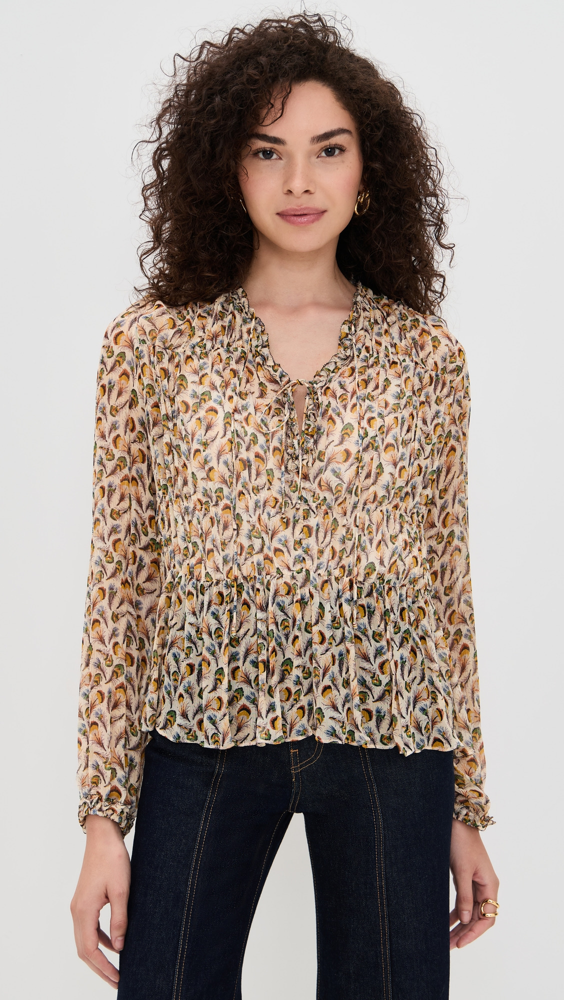 Robbie Silk Long Sleeve Front Tie Blouse - 6