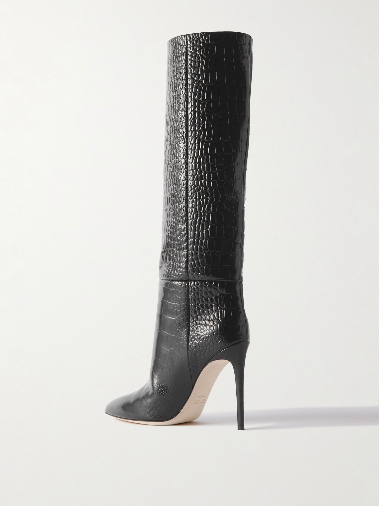 Croc-effect leather knee boots Black - 3
