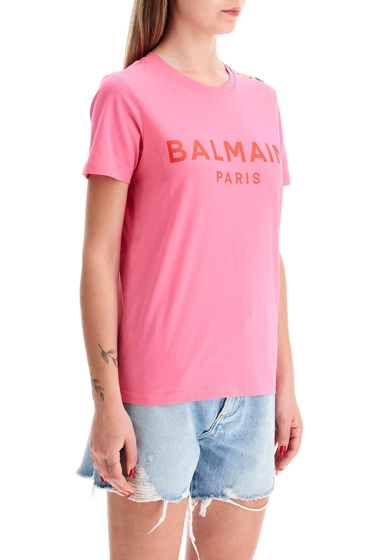 Balmain Logo T Shirt With Buttons - 3