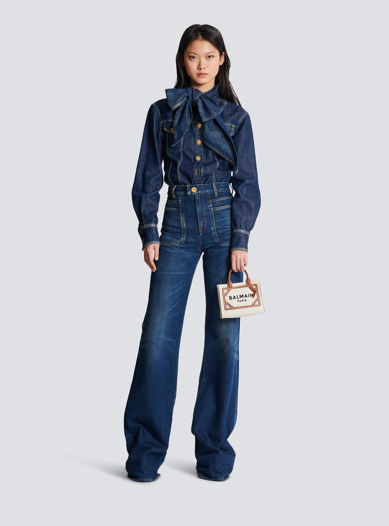 Balmain B-Army mini canvas shopping bag with leather inserts outlook